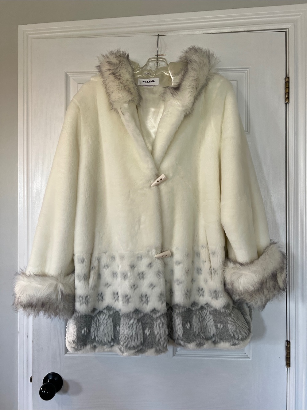 Alia Cream Pea Coat with Gray Fur Trim